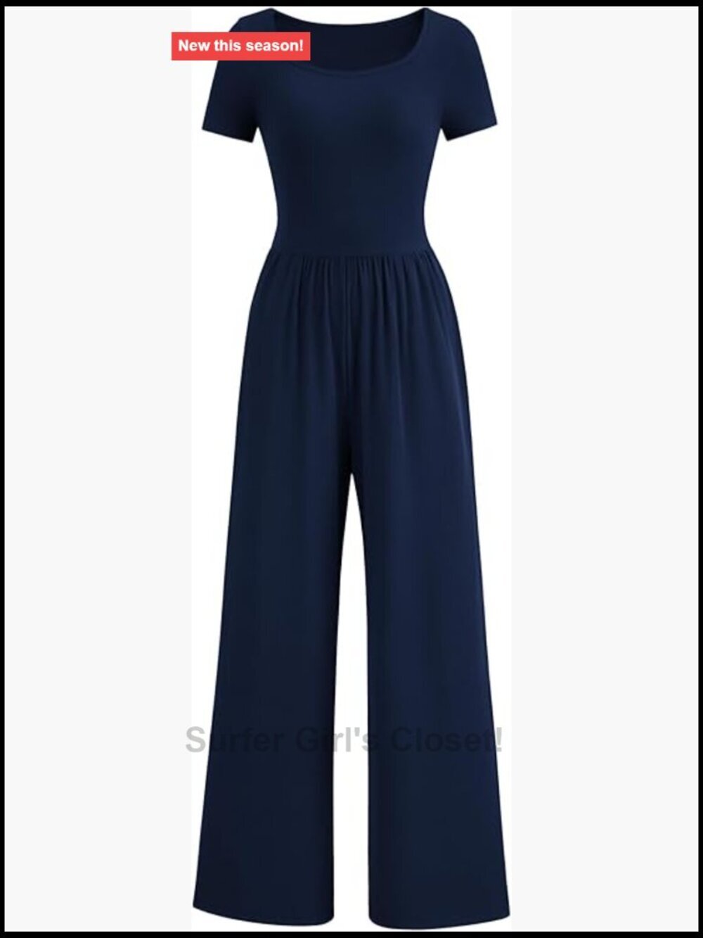 Short Sleeve Square Neck Wide Leg Jumpsuit with Pockets